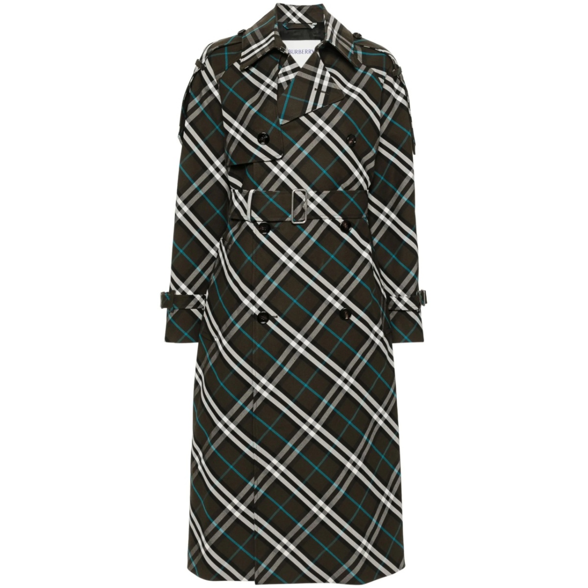 Long Check Cotton Blend Trench Coat