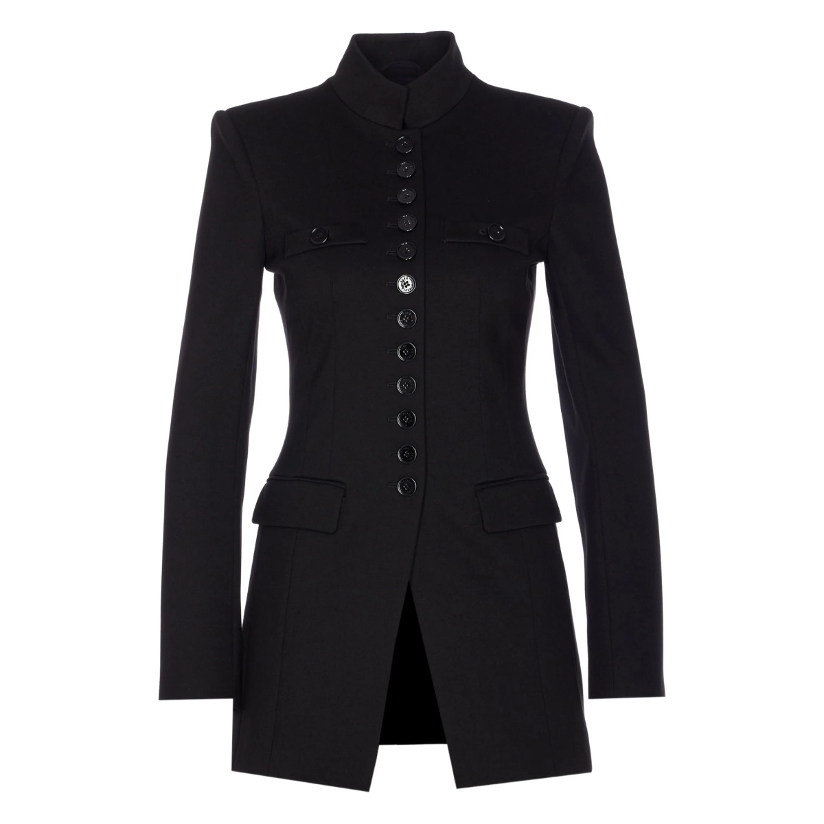 mandarin-collar button-fastening fitted jacket