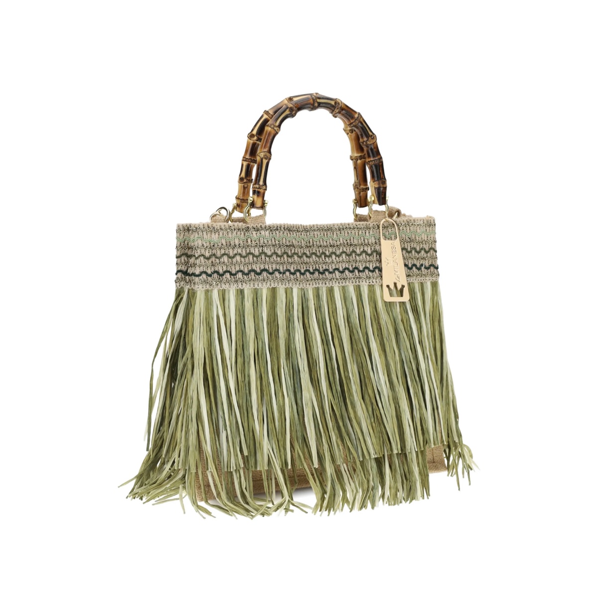 medium Calla fringed-details bamboo-handle tote bag - Img 3