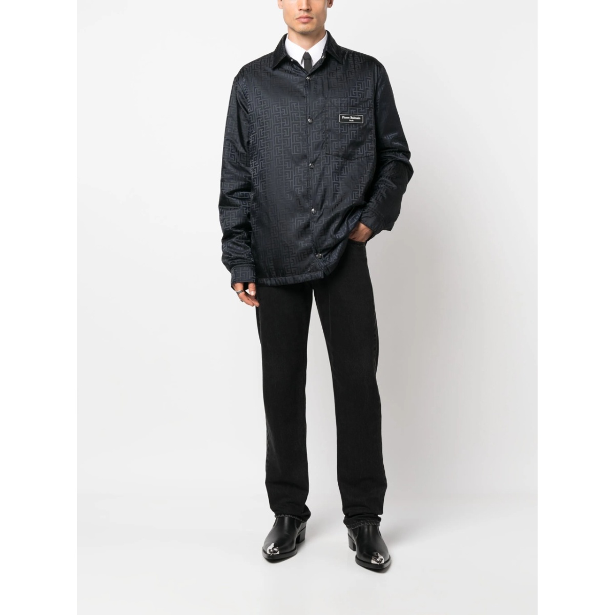 monogram-pattern logo-patch shirt - Img 2