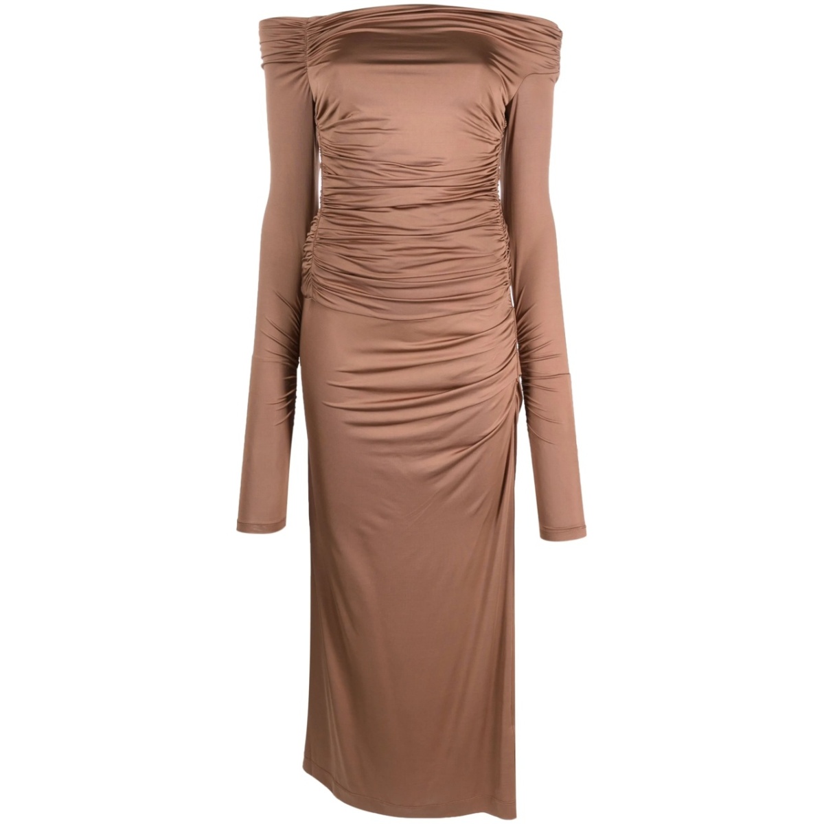 off-shoulder draped maxi dress