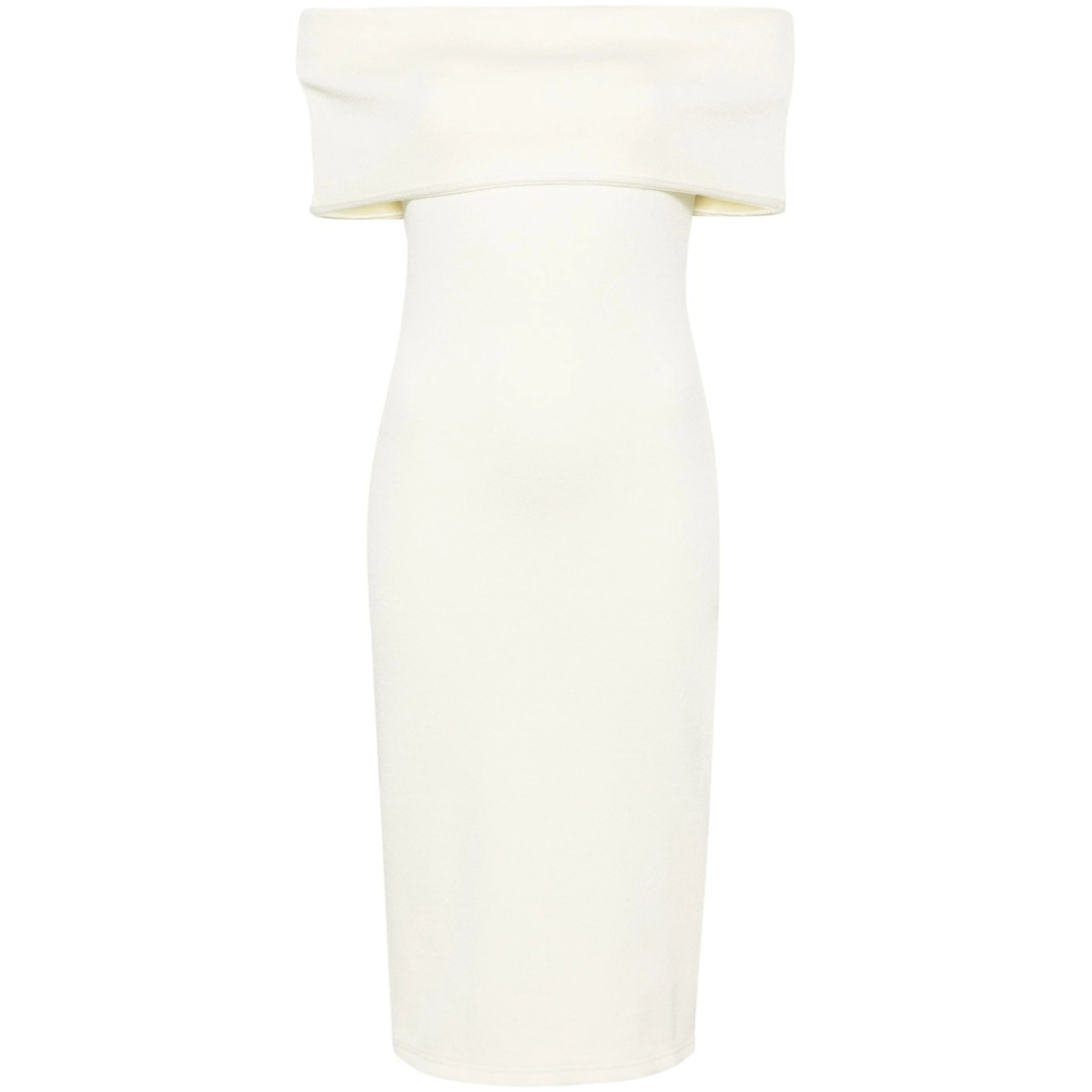 off-shoulder textured midi dress
