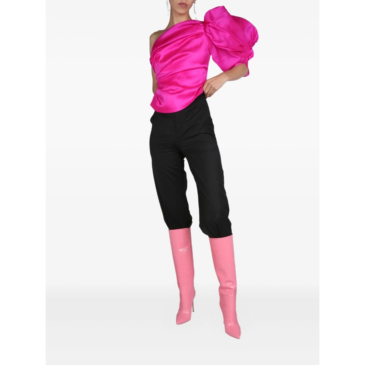 one-shoulder puff-sleeve top - Img 2