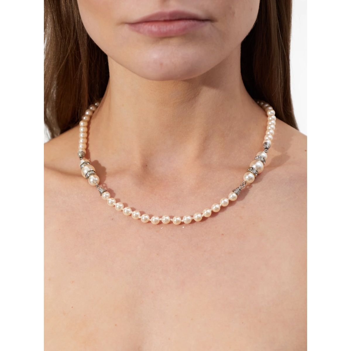 pearl silver beaded necklace - Img 2