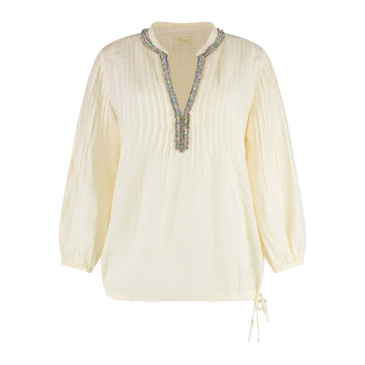 pleated rhinestone blouse