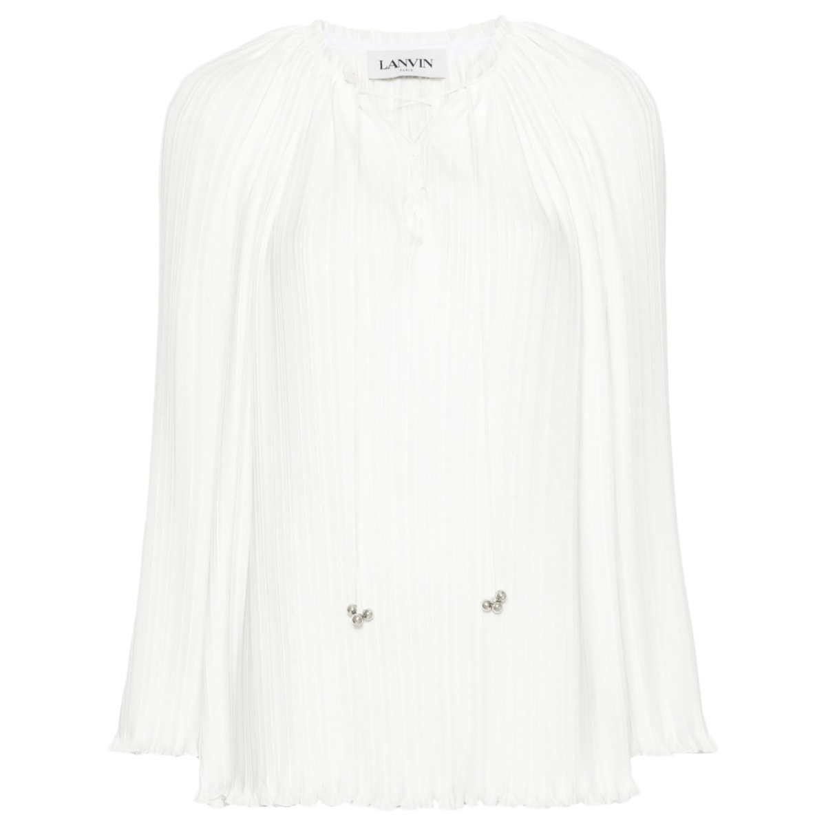 plissé lace-up blouse