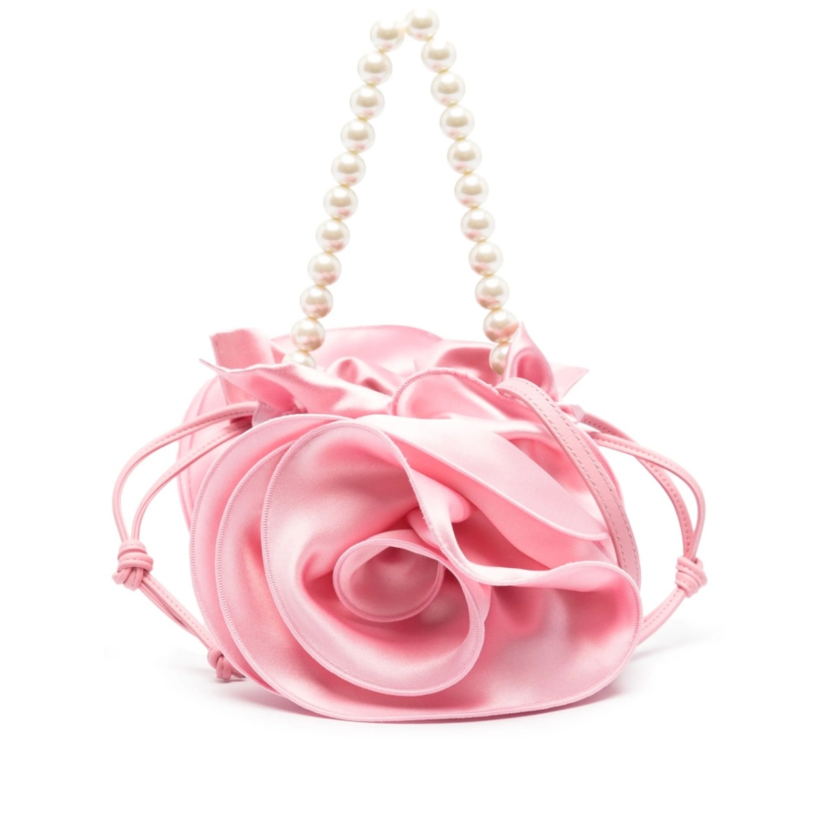 rose-appliqué satin bucket bag