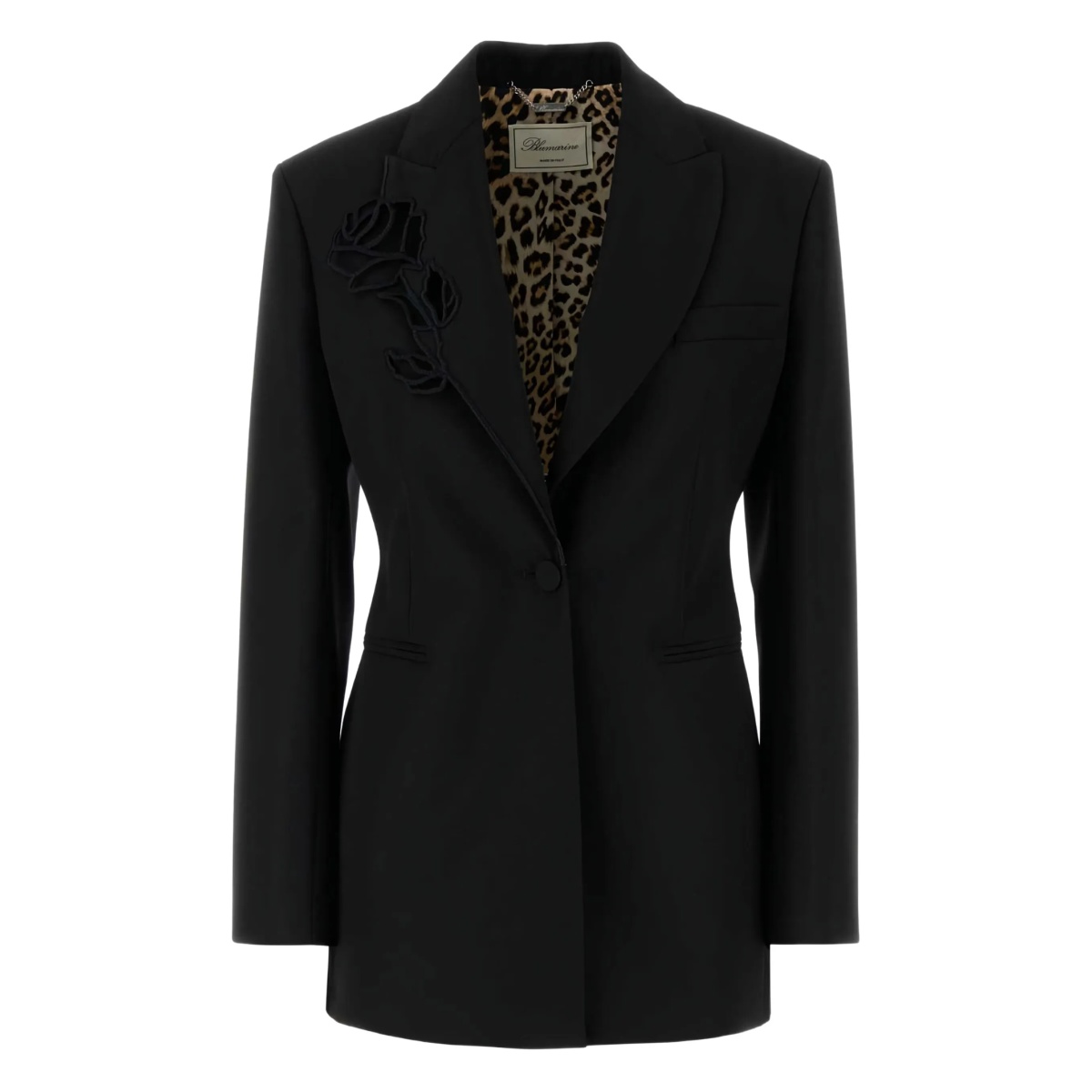 rose-embellished wool blazer
