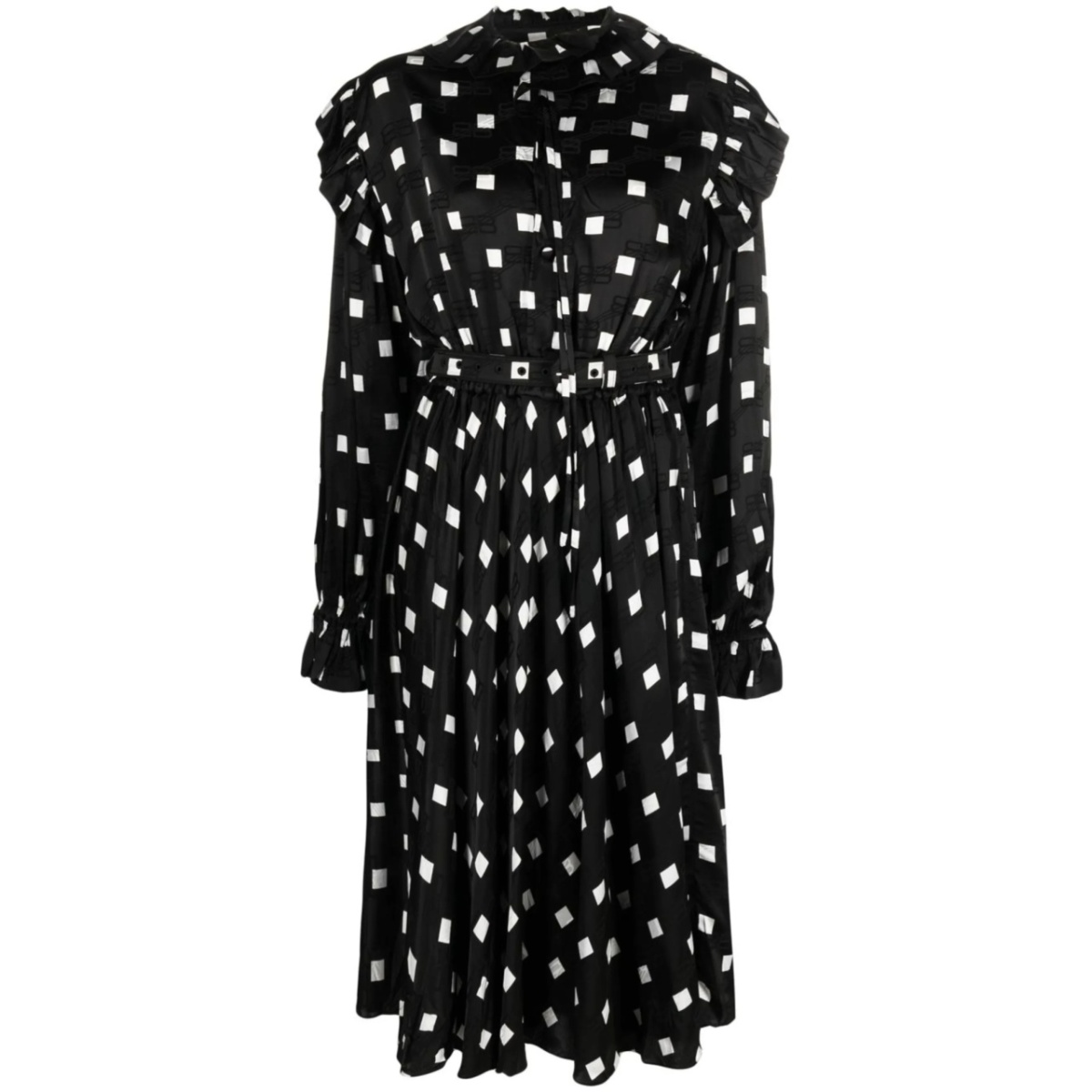 ruffle spot-print midi dress