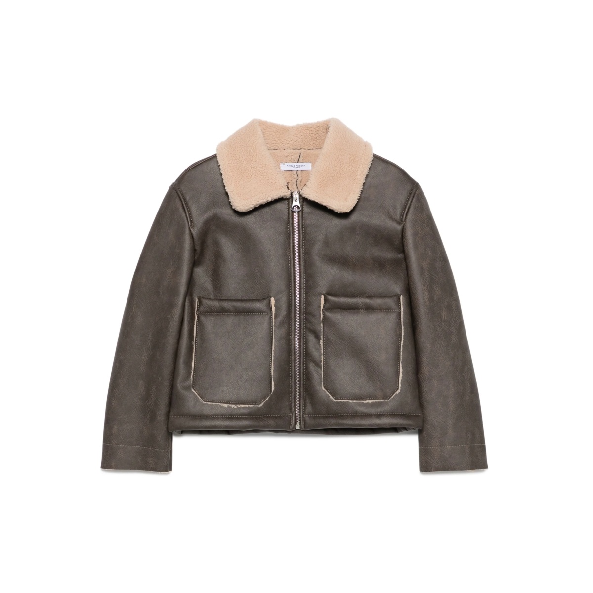 shearling-collar zip-front jacket