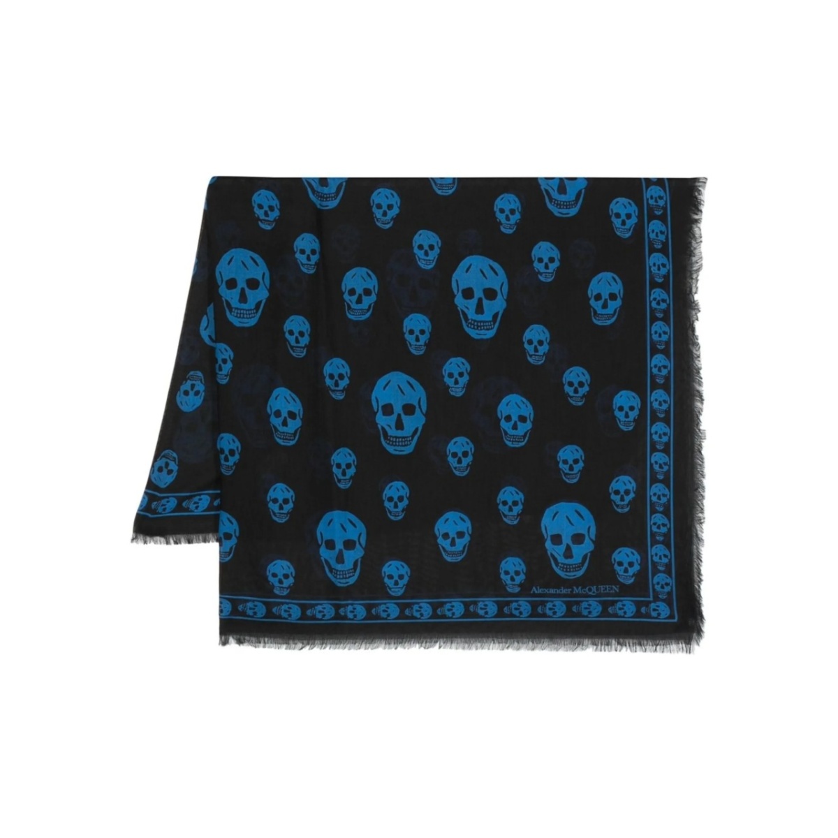 skull-print frayed-edge scarf