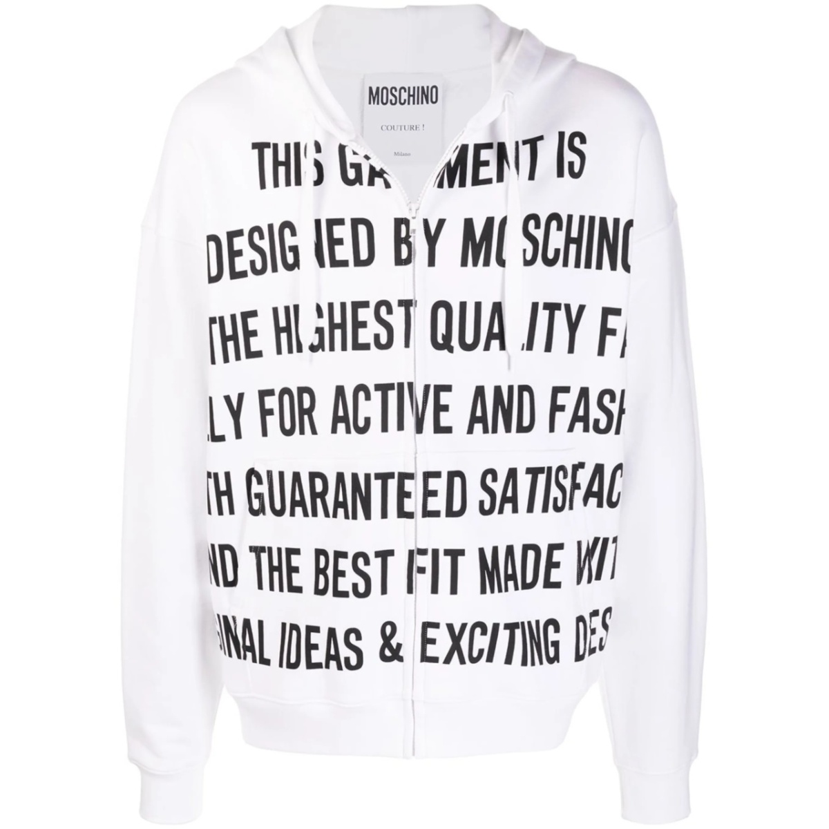 slogan-print zip-front hoodie