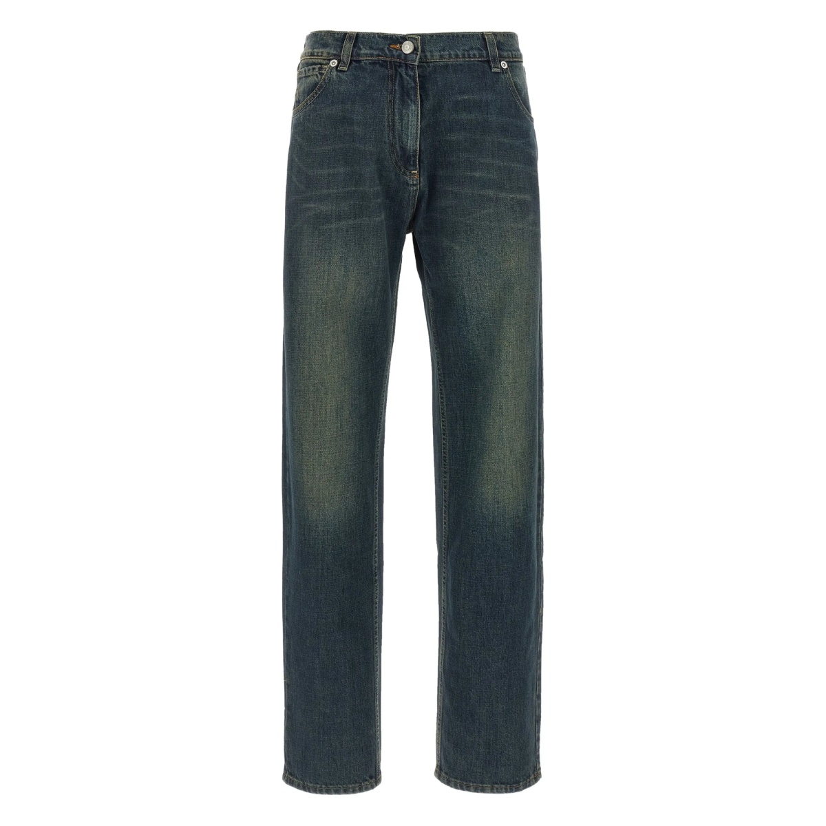 stonewashed five-pocket straight-leg jeans