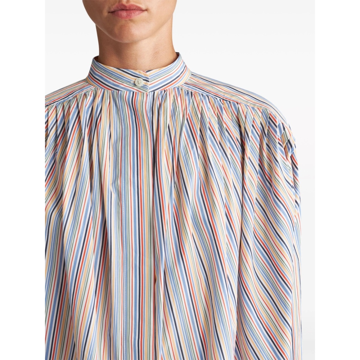 striped gathered cotton blouse - Img 4