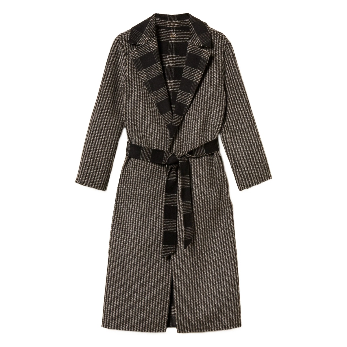 striped-pattern reversible-design coat