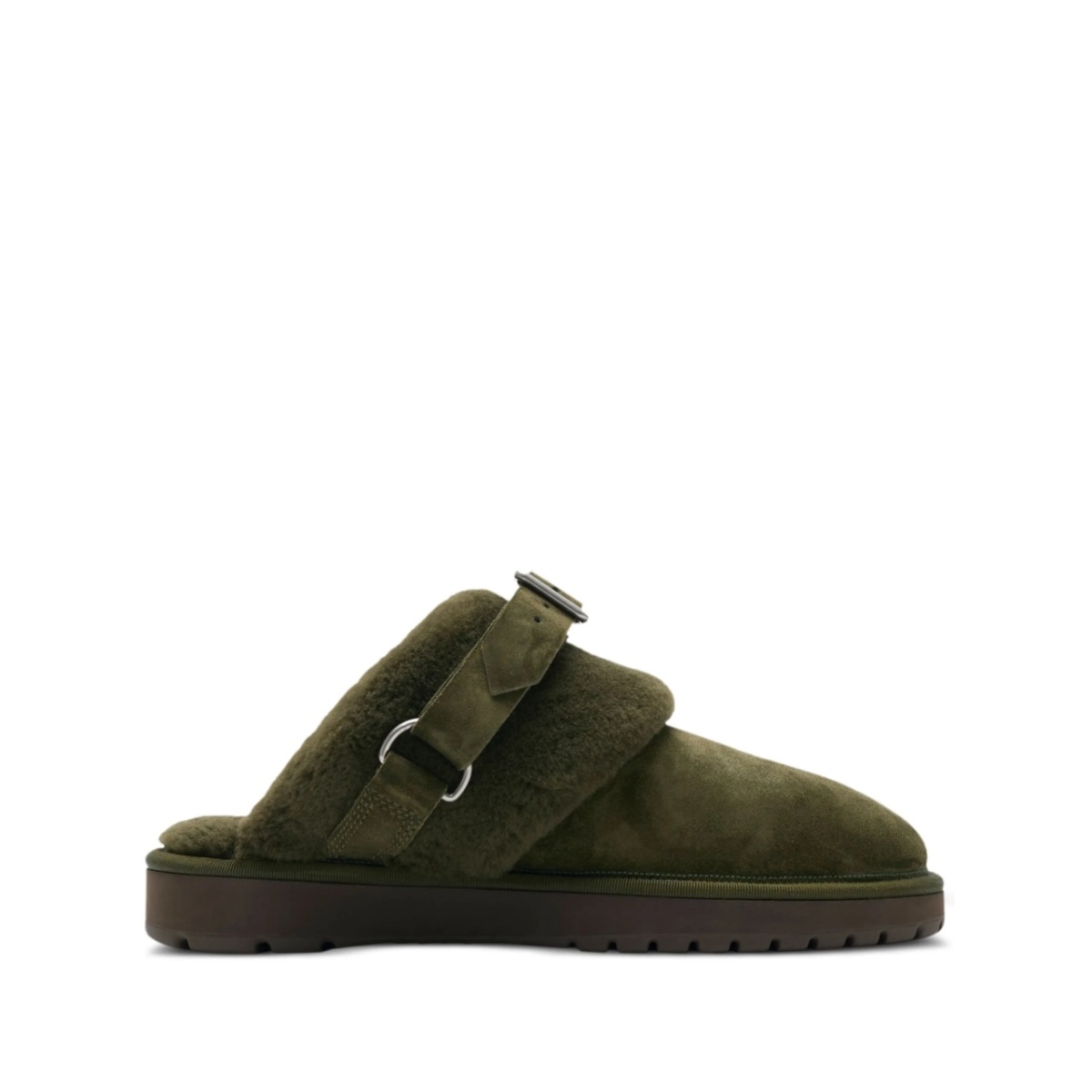 suede and shearling chubby mules