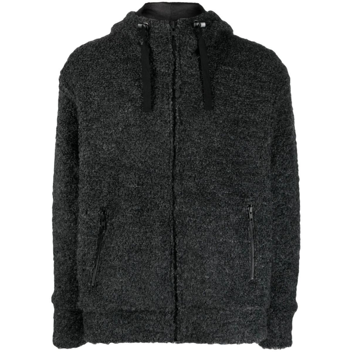 textured drawstring zipped hoodie
