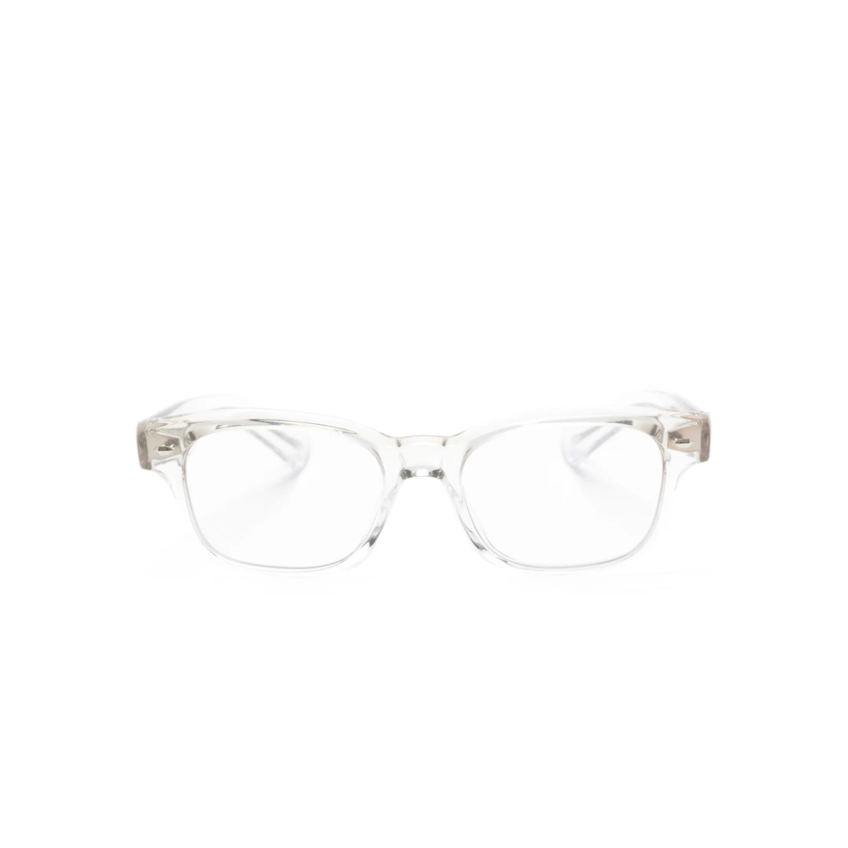 transparent rectangle-frame glasses