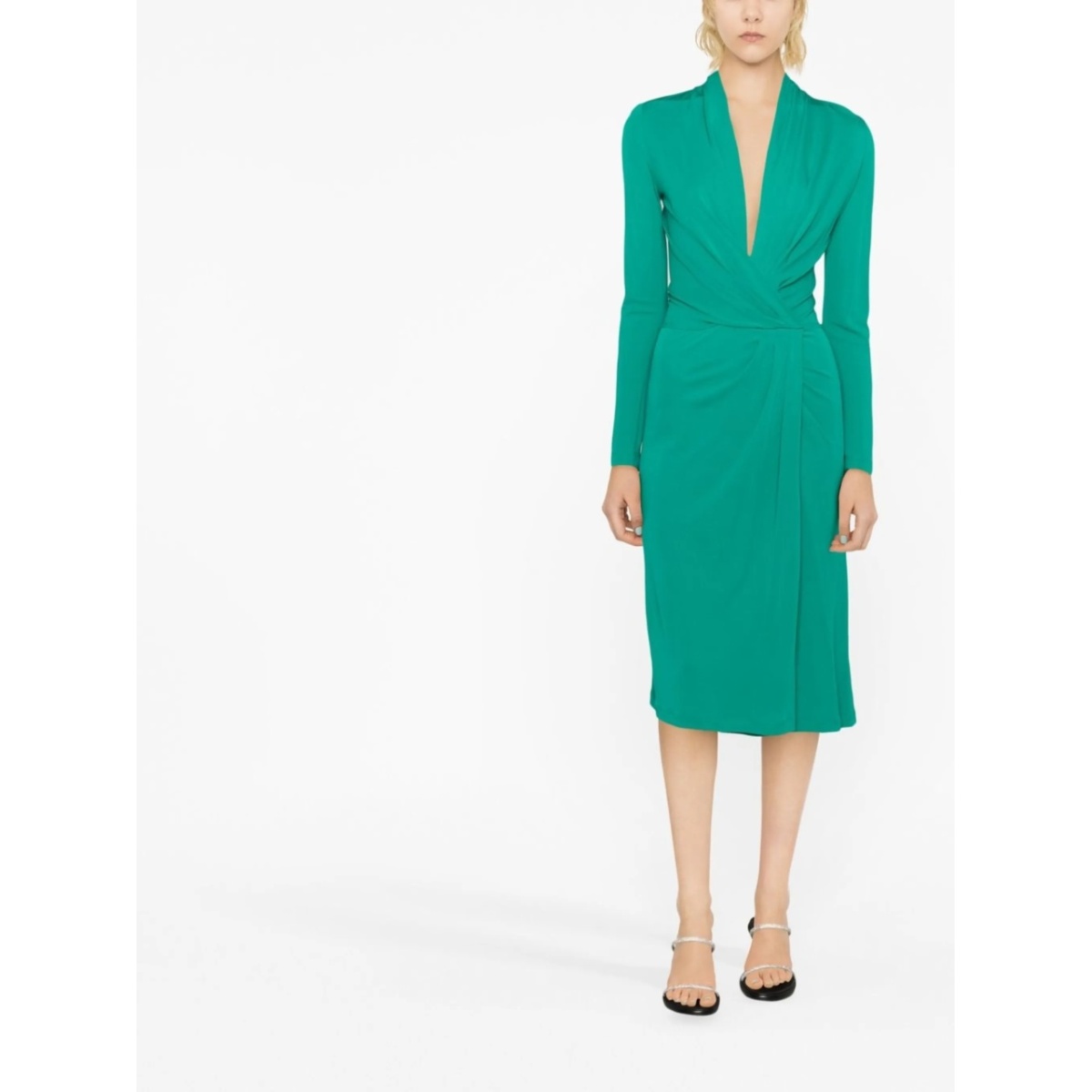 twisted-front long-sleeved midi dress - Img 2