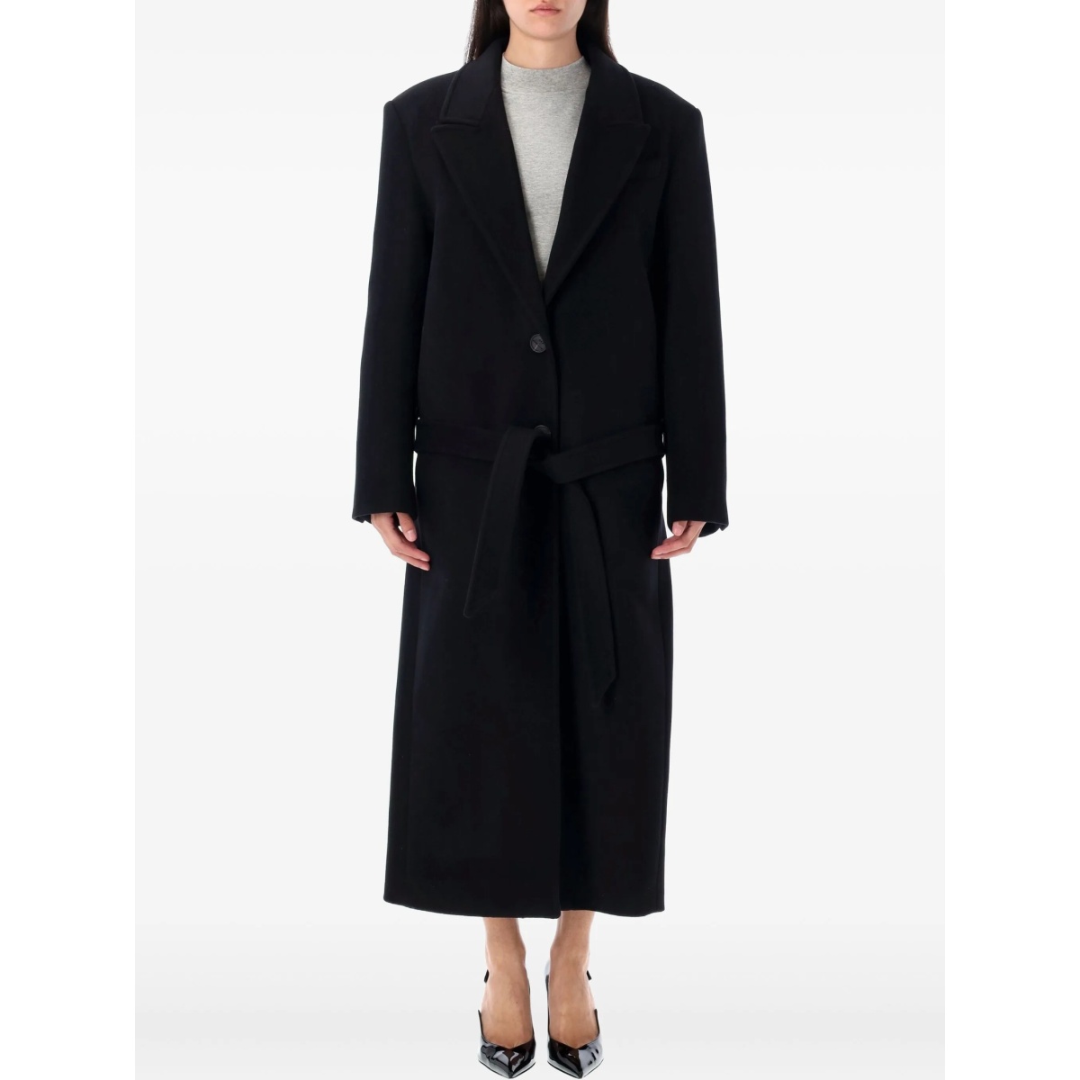 wool-blend belted coat
