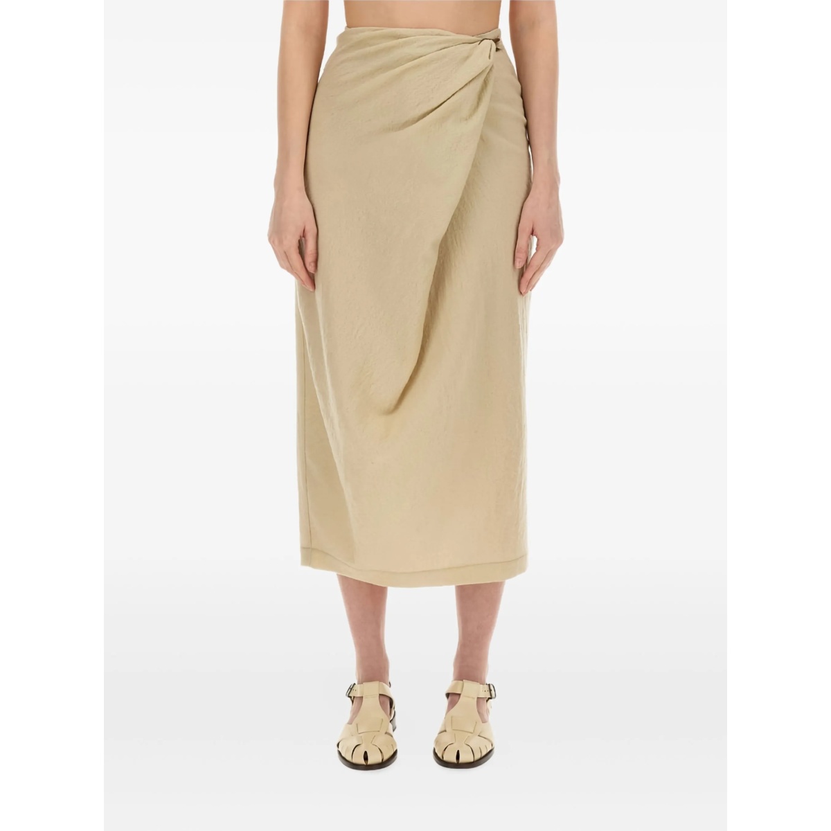 wrap-effect midi skirt