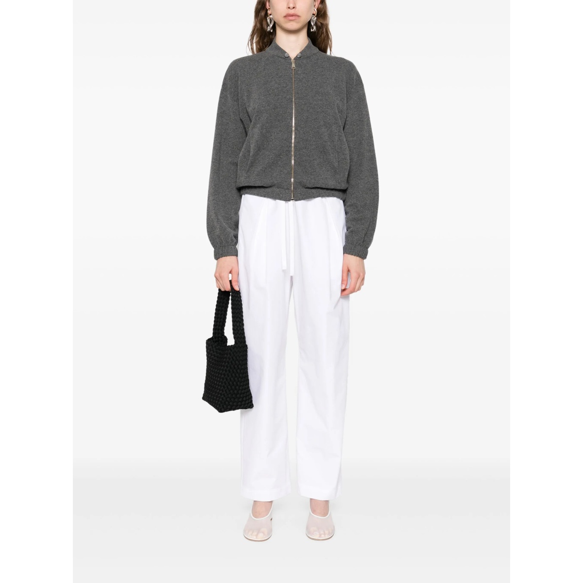 zip-front button-detail cardigan