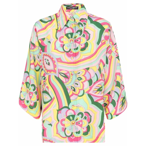 abstract-print silk shirt