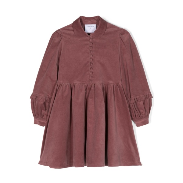 band-collar button-up dress