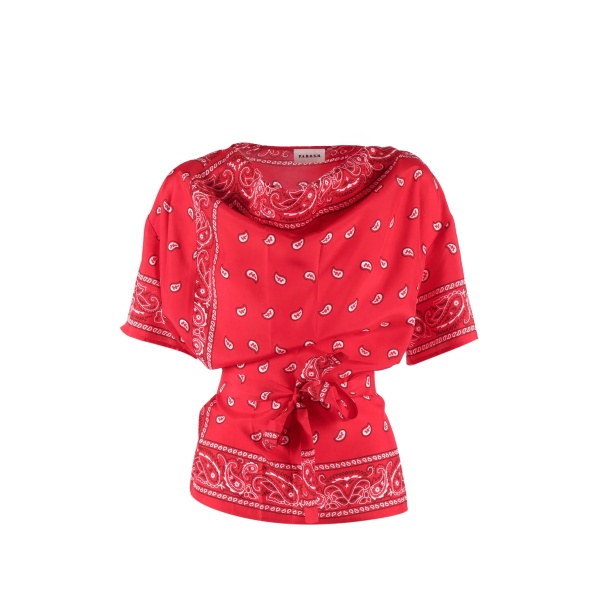 bandana-print tie blouse