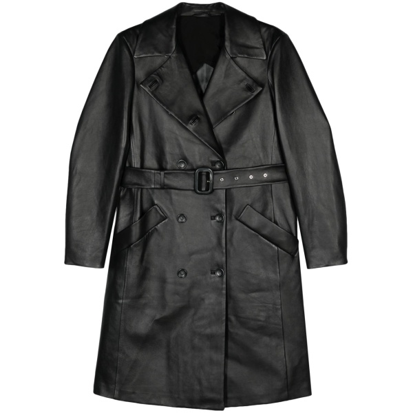 belted leather trench coat