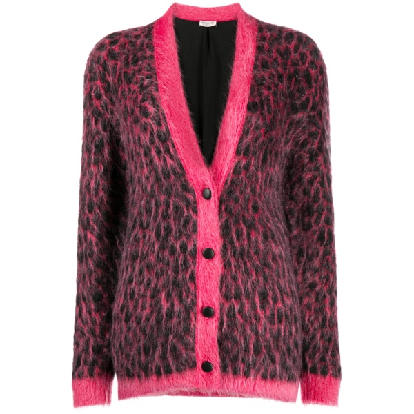 brushed leopard-print wool cardigan