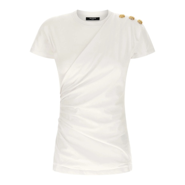 button-embellished draped T-shirt