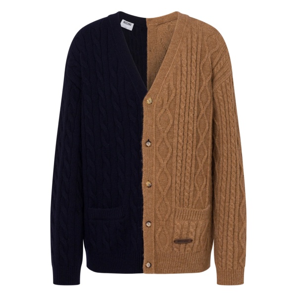 cable-knit two-tone cardigan