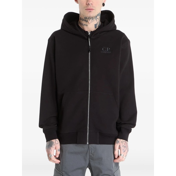 Diagonal Raised zip-up cotton hoodie