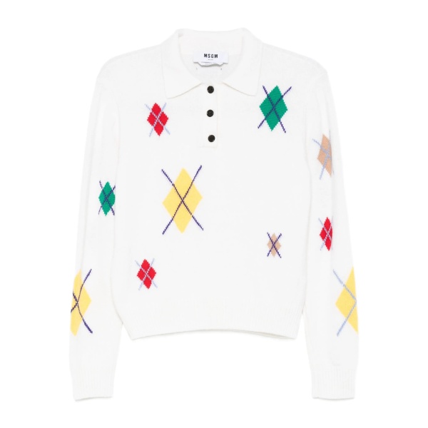 diamond-pattern polo-neck sweater
