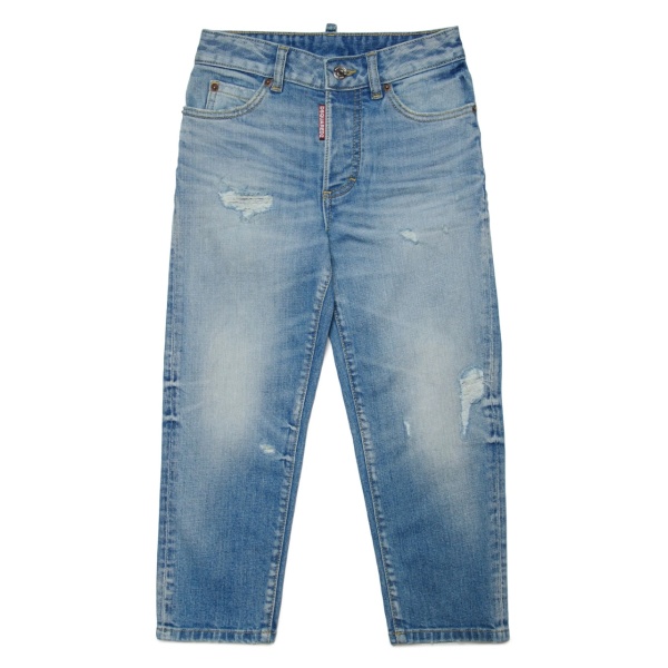 distressed-finish straight-leg jeans