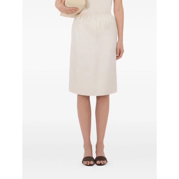 elastic-waist silk midi skirt