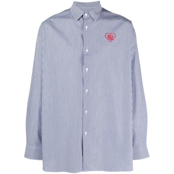 embroidered-logo striped shirt