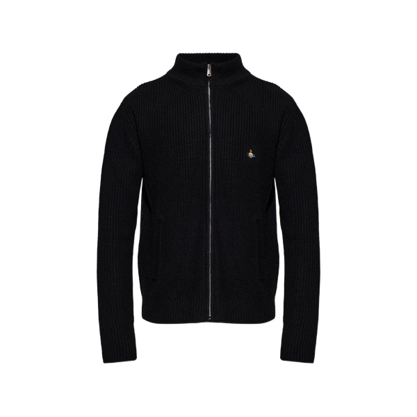 Fisherman zip-up embroidered sweater