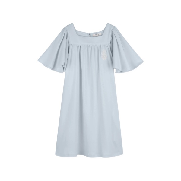 flared-sleeve embroidered dress