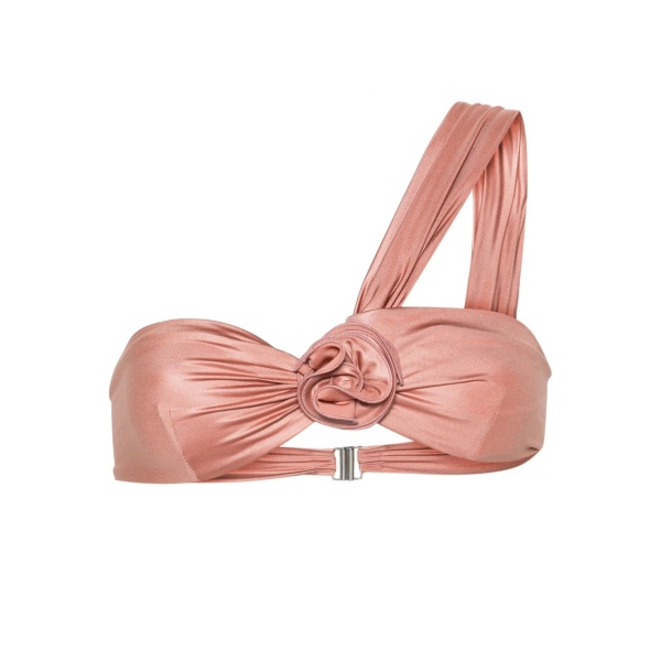floral-appliqué one-shoulder bikini top