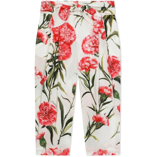 floral-print belted trousers