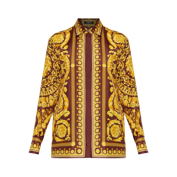 floral-print silk blouse