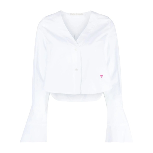 flute-sleeves cropped cotton shirt