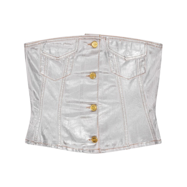 foiled-finish organic-cotton denim top