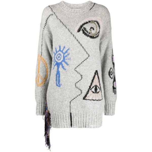 Folk graphic-embroidered jumper