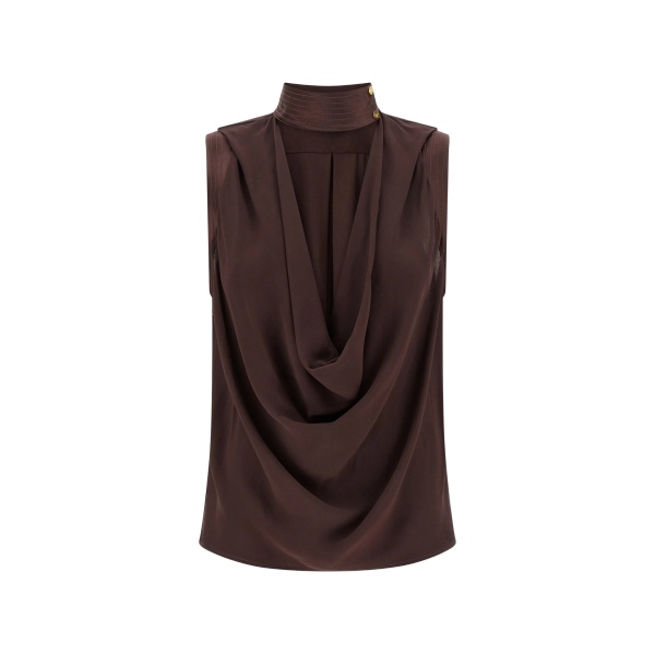 high-neck draped top