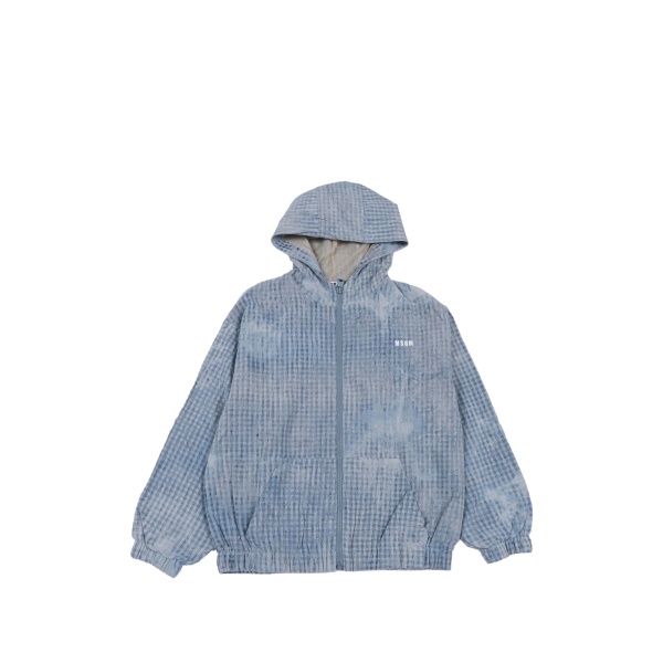 hooded checked denim jacket
