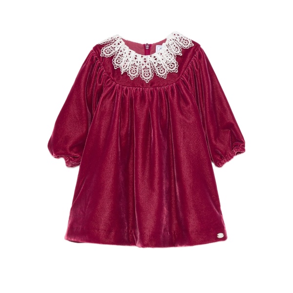 lace-collar velvet dress
