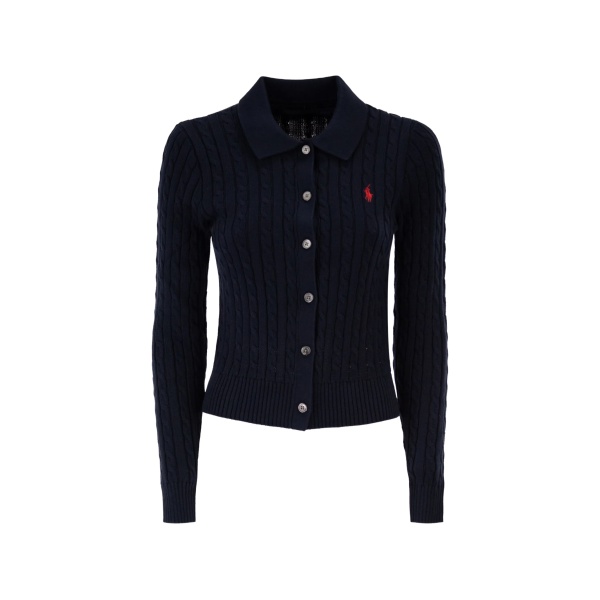 logo-embroidered cable-knit cardigan